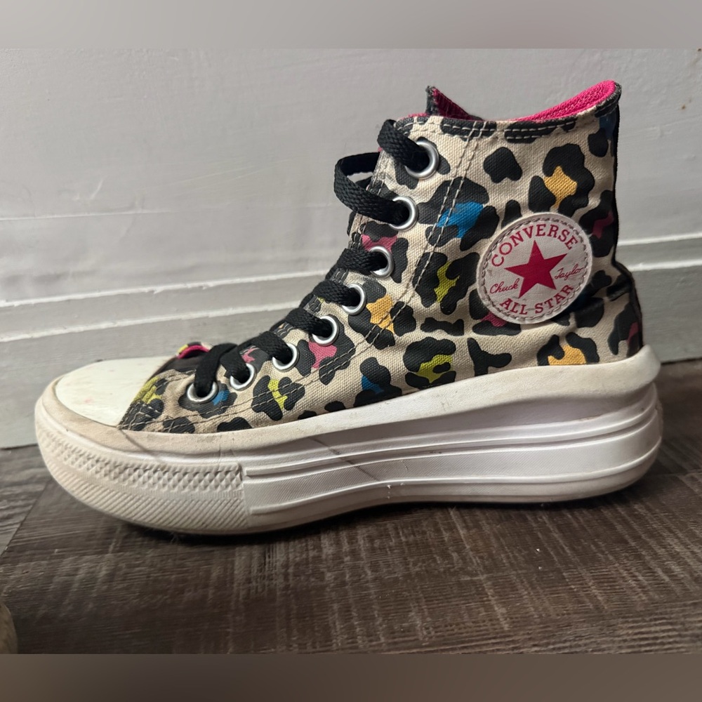 Converse High Top Platform Sneakers - Leopard Print with Black & Pink Accents